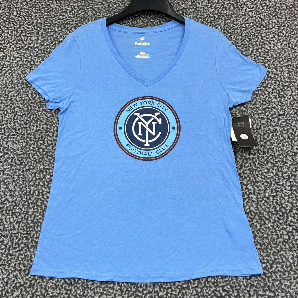 New York City FC Shirt Women Medium Blue Fanatics Short‎ Sleeve V-Neck New M